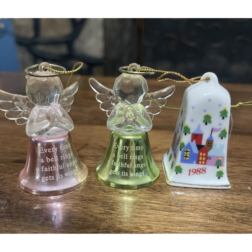 Vintage Christmas Ornaments Bells Porcelain & Metal Angel, Village